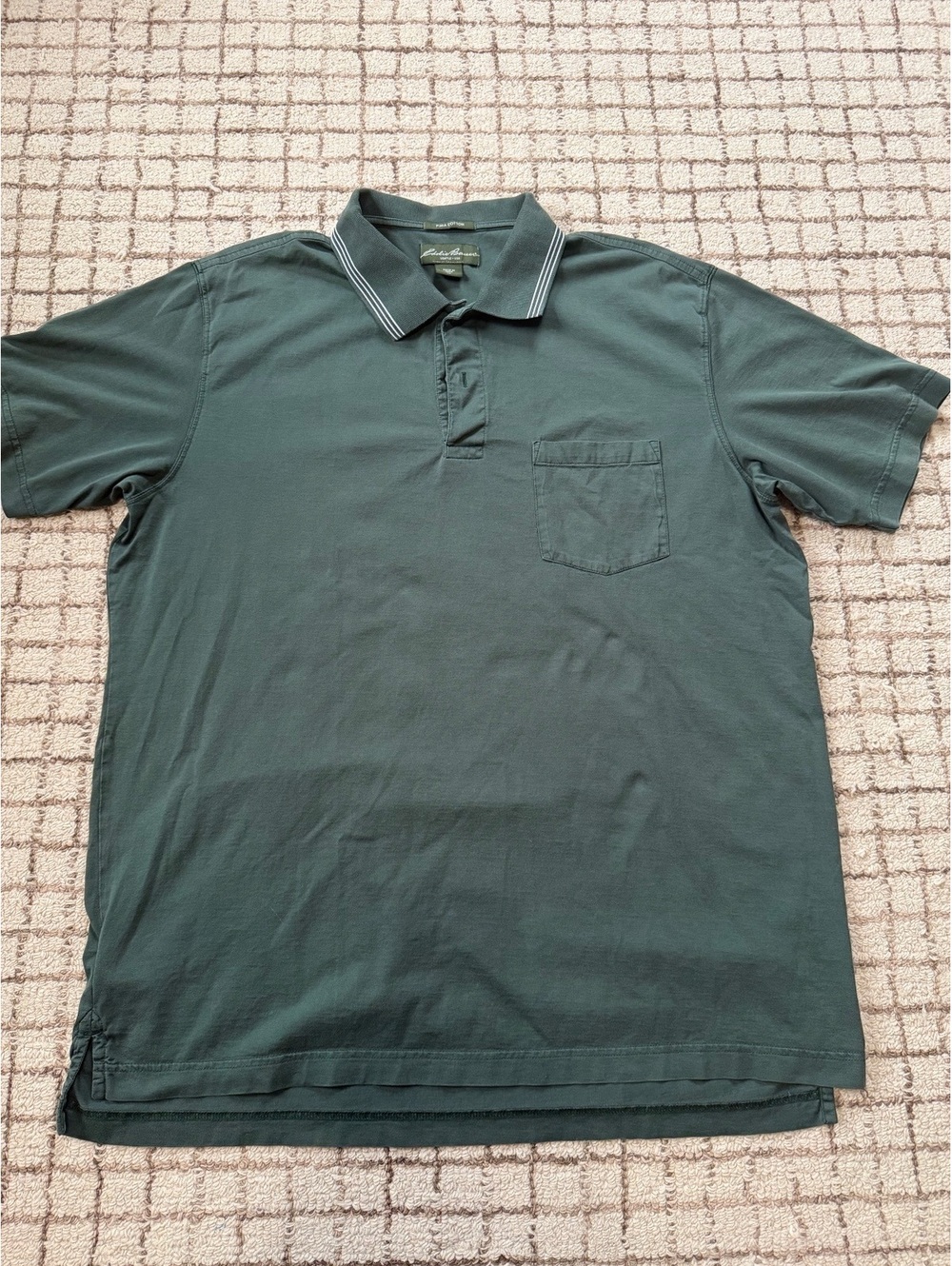 Vintage 90s Men’s Eddie Bauer Green Minimalist Cabin Cotton Polo XL